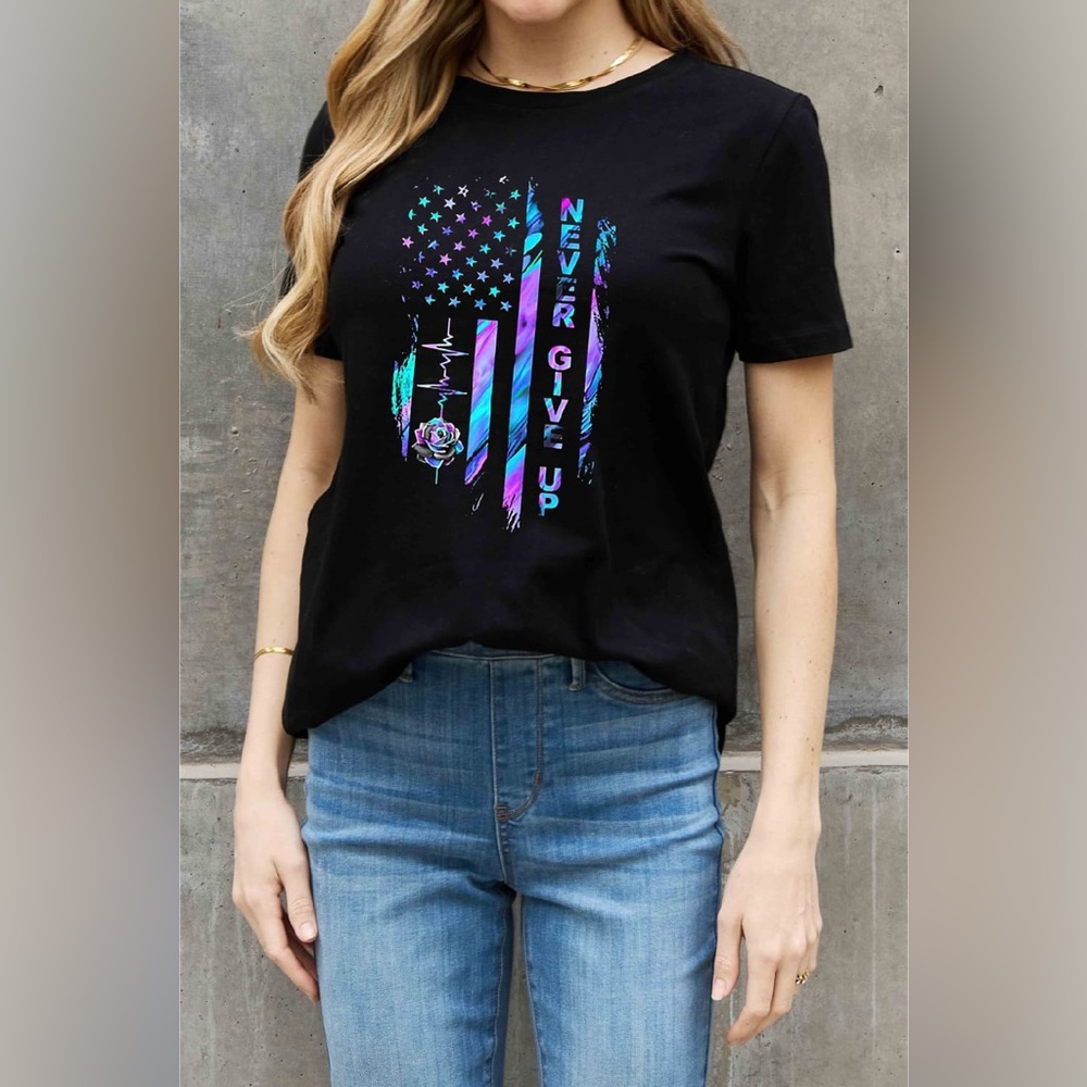 Simply Love Full Size NEVER GIVE UP Graphic Cotton Tee